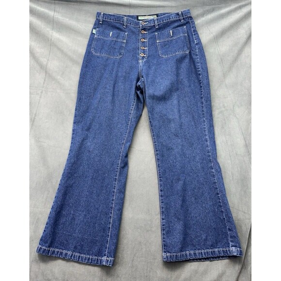 Nothing Jeans Womens 20 Blue Wide Flared Denim Y2K Button Fly Pockets Plus - Picture 2 of 12